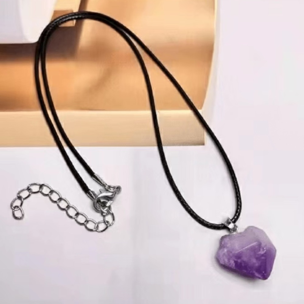 100% Natural Amethyst charm on a black adjustable length necklace. BRAND NEW!!